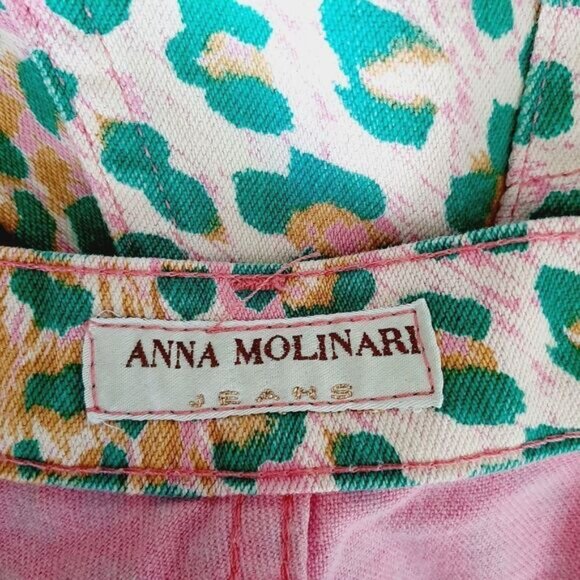ANNA MOLINARI Floral Embroidered Crop Jeans Leopard Print Sz M - Picture 10 of 12